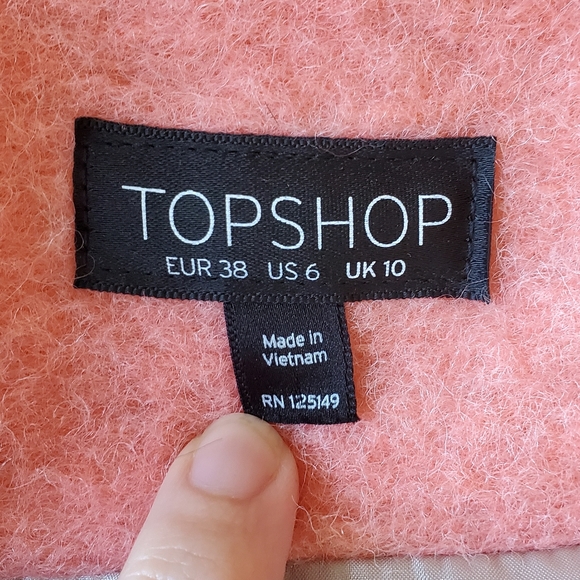 Topshop Boiled Wool, Long Coral Coat - Picture 5 of 6